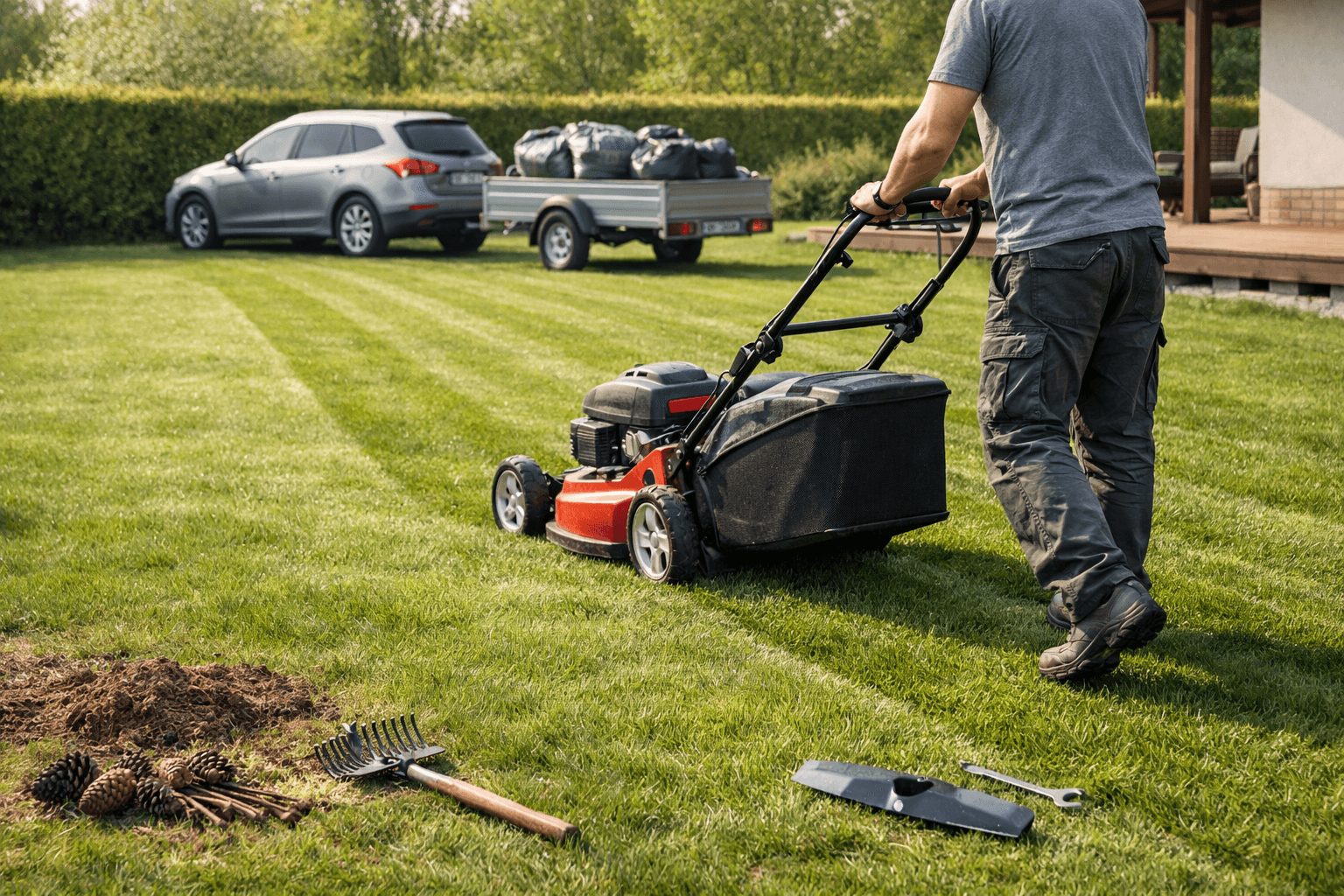 Image for article: První jarní seč trávníku bez chyb: kdy sekat, výška seče a co si půjčit