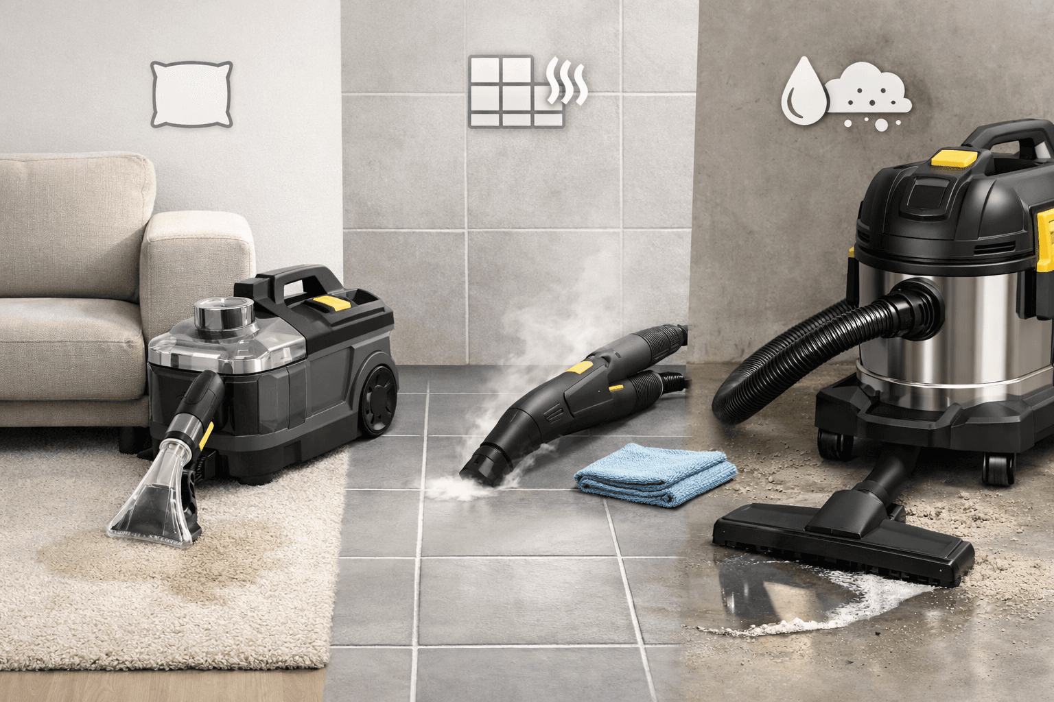 Image for article: Tepovač vs. parní čistič vs. mokro‑suchý vysavač: rychlá volba na jarní úklid